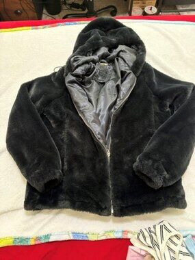 Jou Jou Black Plush Hooded Jacket